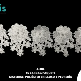 GUIPIUR POLIESTER BRILLOSO DECORADO A-3BL BLANCO 15 YARDAS/PAQUETE