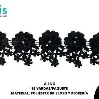 GUIPIUR COLOR POLIESTER DECORADO A-3NG NEGRO 15 YARDAS/PAQUETE