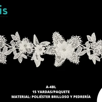 GUIPIUR POLIESTER BRILLOSO DECORADO A-4BL BLANCO 15 YARDAS/PAQUETE
