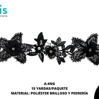 GUIPIUR COLOR POLIESTER DECORADO A-4NG NEGRO 15 YARDAS/PAQUETE