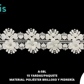 GUIPIUR POLIESTER BRILLOSO DECORADO A-5BL BLANCO 15 YARDAS/PAQUETE