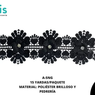 GUIPIUR COLOR POLIESTER DECORADO A-5NG NEGRO 15 YARDAS/PAQUETE