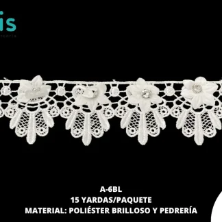 GUIPIUR POLIESTER BRILLOSO DECORADO A-6BL BLANCO 15 YARDAS/PAQUETE
