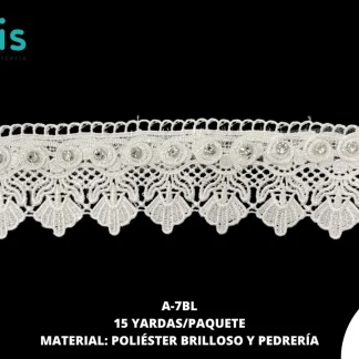 GUIPIUR POLIESTER BRILLOSO DECORADO A-7BL BLANCO 15 YARDAS/PAQUETE