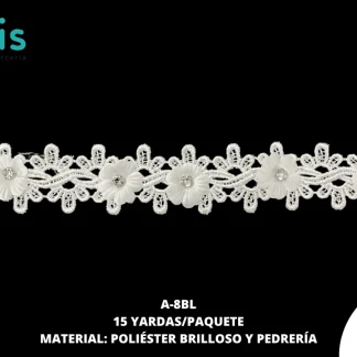 GUIPIUR POLIESTER BRILLOSO DECORADO A-8BL BLANCO 15 YARDAS/PAQUETE