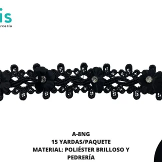 GUIPIUR COLOR POLIESTER DECORADO A-8NG NEGRO 15 YARDAS/PAQUETE