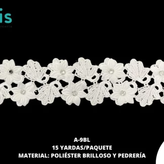 GUIPIUR POLIESTER BRILLOSO DECORADO A-9BL BLANCO 15 YARDAS/PAQUETE