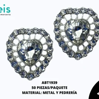 BOTON PLASTICO PATA DECORADOS CORAZON PIEDRA ABT1939 20mm 50 PZ/PQT PAQUETE