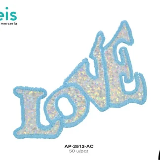 PARCHES LENTEJUELA LOVE LETRAS AP-2512-AC 6cmX5.7cm 50 PZ/PQT AZUL CELESTE