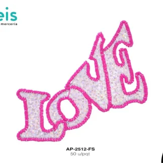 PARCHES LENTEJUELA LOVE AP-2512-FS 6cmX5.7cm 50 PZ/PQT ROSA