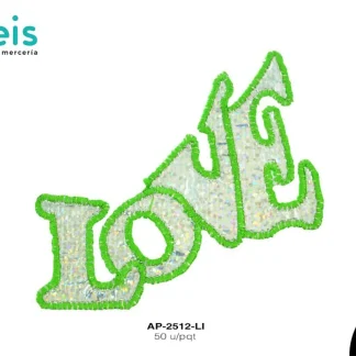 PARCHES LENTEJUELA LOVE LETRAS AP-2512-LI 6cmX5.7cm 50 PZ/PQT LIMON