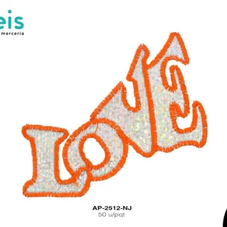 PARCHES LENTEJUELA LOVE LETRAS AP-2512-NJ 6cmX5.7cm 50 PZ/PQT NARANJA