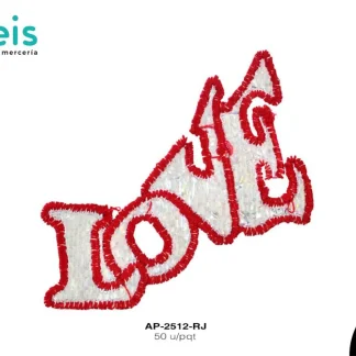 PARCHES LENTEJUELA LOVE LETRAS AP-2512-RJ 6cmX5.7cm 50 PZ/PQT ROJO