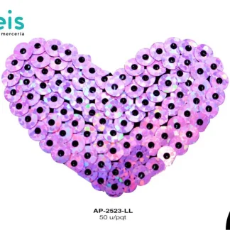 PARCHES LENTEJUELA CORAZON AP-2523-LL 5cmX4cm 50 PZ/PQT LILA
