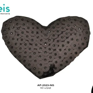PARCHES LENTEJUELA CORAZON AP-2523-NG 5cmX4cm 50 PZ/PQT NEGRO