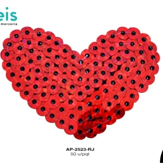 PARCHES LENTEJUELA CORAZON AP-2523-RJ 5cmX4cm 50 PZ/PQT ROJO