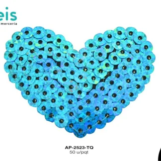 PARCHES LENTEJUELA CORAZON AP-2523-TQ 5cmX4cm 50 PZ/PQT TURQUESA