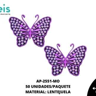 APLICACIÓN LENTEJUELA PLANCHA MARIPOSA 65 MM REF: #36 MORADO 50 U/PQT