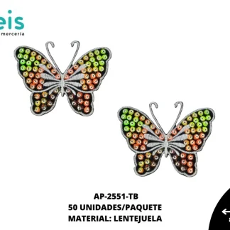 ACCESORIOS MARIPOSAS LENTEJUELA PLANCHABLE AP-2551-TB 8.5cmX6.5cm 50 PZ/PQT BOREAL