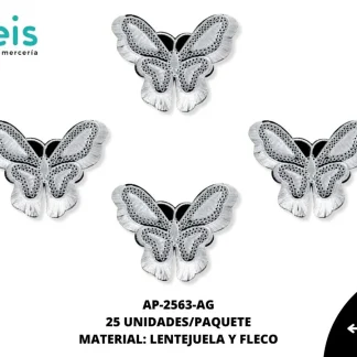 ACCESORIOS MARIPOSAS LENTEJUELA CON FLECO AP-2563-AG 90mmX70mm 25 PZ/PQT OLEOG