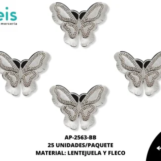 ACCESORIOS MARIPOSAS LENTEJUELA CON FLECO AP-2563-BB 90mmX70mm 25 PZ/PQT BOREAL