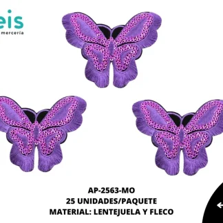 ACCESORIOS MARIPOSAS LENTEJUELA CON FLECO AP-2563-MO 90mmX70mm 25 PZ/PQT MORADO