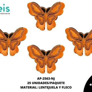 ACCESORIOS MARIPOSAS LENTEJUELA CON FLECO AP-2563-NJ 90mmX70mm 25 PZ/PQT NARANJA