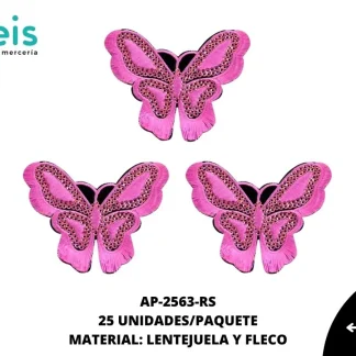 APLICACION LENTEJUELA MARIPOSA FLECO 72 MM REF: 5 ROSA 25 U/PQT