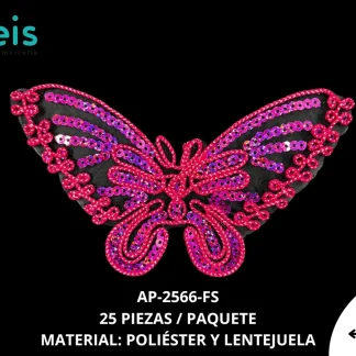 PARCHES LENTEJUELA MARIPOSA AP-2566-FS 16.5cmX10cm 25 PZ/PQT FUCSIA