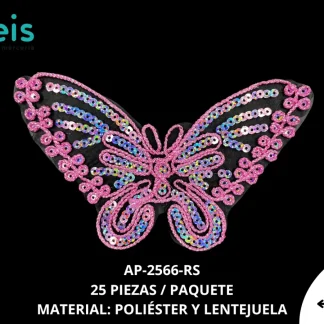 PARCHES LENTEJUELA MARIPOSA AP-2566-RS 16.5cmX10cm 25 PZ/PQT ROSA