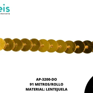 ACCESORIOS AYM TIRA LENTEJUELA AP-3200-DO 6mm 91 MTS/ROLLO DORADO