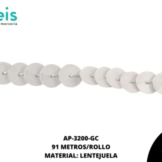 CINTAS GALON LENTEJUELA AP-3200-GC 6mm 91 Mts/Rollo CLARO