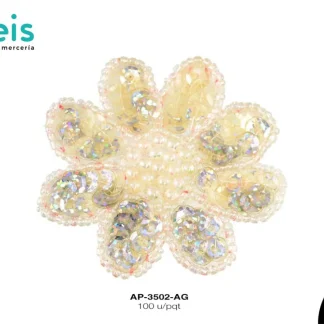 PARCHES LENTEJUELA FLOR CON PEDRERIA AP-3502-AG 6cmX6cm 100 PZ/PQT PLATA OLEOG