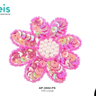 PARCHES LENTEJUELA FLOR CON PEDRERIA AP-3502-FS 6cmX6cm 100 PZ/PQT FIUSHA