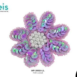 PARCHES LENTEJUELA FLOR CON PEDRERIA AP-3502-LL 6cmX6cm 100 PZ/PQT LILA