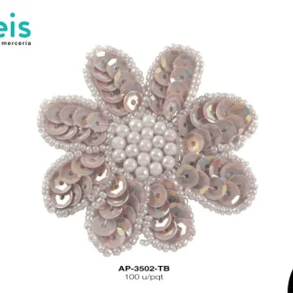 PARCHES LENTEJUELA FLOR CON PEDRERIA AP-3502-TB 6cmX6cm 100 PZ/PQT TRANSPARENTE BOREAL
