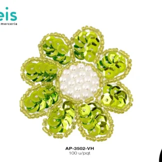 PARCHES LENTEJUELA FLOR CON PEDRERIA AP-3502-VH 6cmX6cm 100 PZ/PQT VERDE