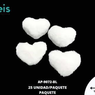 POMPON CORAZON REF:9x10 BLANCO 25UN/PAQ