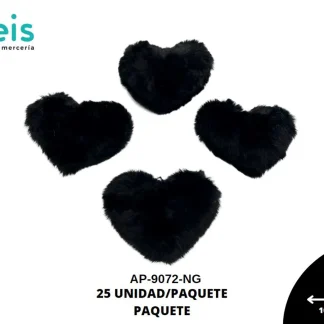 POMPON CORAZON REF:9x10 NEGRO 25UN/PAQ