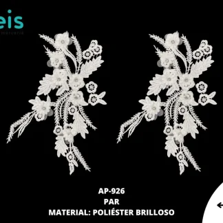 APLICACIONES EN PAR DECORADOS POLIESTER BRILLOSO AP-926 26cmX14cm BLANCO