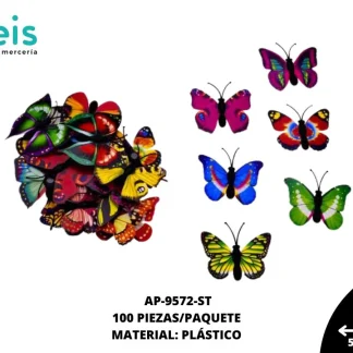 ACCESORIOS INFANTIL MARIPOSA PLASTICO AP-9572-ST 50mmX70mm 100 PZ/PQT MULTICOLOR
