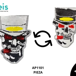PARCHES LENTEJUELA REVERSIBLE CALAVERA CON SOMBRERO AP1101