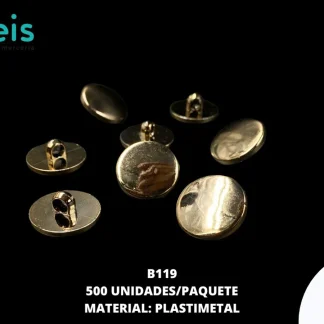 BOTON PLASTICO PLANO 34L B119 500 PZ/PQT DORADO UV