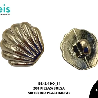 BOTON PLASTICO PATA DECORADOS CONCHA B242-1DO 28L (18mm) 200 PZ/PQT DORADO