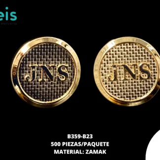 BOTON Y PLACA ZAMACK JNS B359-B23 32L (20mm) 500 PZ/PQT DORADO