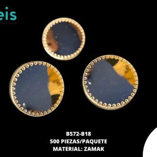 BOTON Y PLACA ZAMACK PUNTEADO B572-B18 32L (20mm) 500 PZ/PQT DORADO
