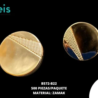 BOTON Y PLACA ZAMACK B572-B22 32L (20mm) 500 PZ/PQT DORADO