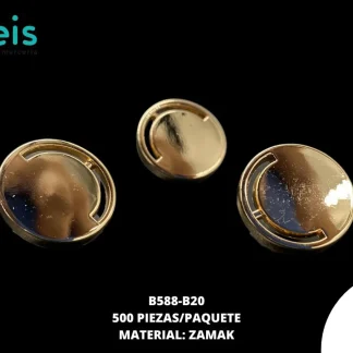 BOTON Y PLACA ZAMACK B588-B20 32L (20mm) 500 PZ/PQT DORADO