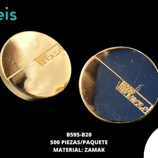 BOTON Y PLACA ZAMACK JEANS B595-B20 32L (20mm) 500 PZ/PQT DORADO