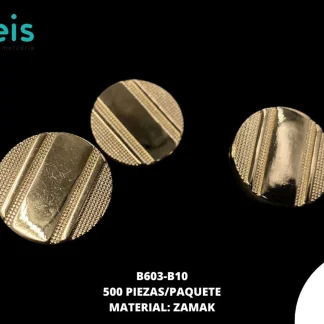 BOTON Y PLACA ZAMACK B603-B10 32L (20mm) 500 PZ/PQT DORADO